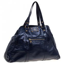 Pre Owned Fendi Navy Blue Patent Leather Oversized De Jour Tote