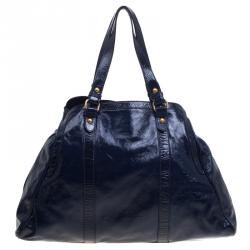 Pre Owned Fendi Navy Blue Patent Leather Oversized De Jour Tote