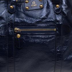 Pre Owned Fendi Navy Blue Patent Leather Oversized De Jour Tote