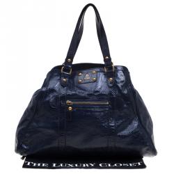 Pre Owned Fendi Navy Blue Patent Leather Oversized De Jour Tote
