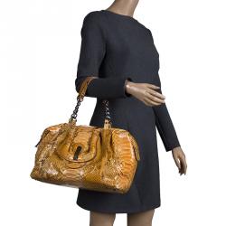 Pre Owned Fendi Yellow Python B Bag