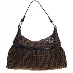 Pre Owned Fendi Tobacco Zucca Canvas Chef Shoulder Bag