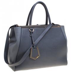 Pre Owned Fendi Grey Saffiano Leather 2Jours Tote