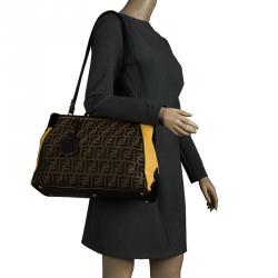 Pre Owned Fendi Tobacco Zucca Canvas and Calf Hair 2Jours Tote