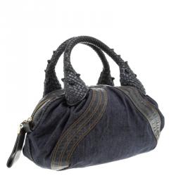 Pre Owned Fendi Blue Denim Baby Spy Bag