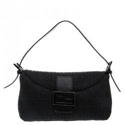 Fendi Black Zucchino Fabric Baguette Shoulder Bag