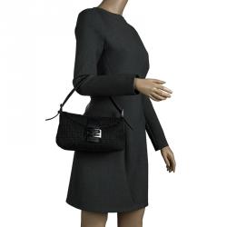 Fendi Black Zucchino Fabric Baguette Shoulder Bag