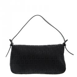 Fendi Black Zucchino Fabric Baguette Shoulder Bag