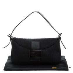 Fendi Black Zucchino Fabric Baguette Shoulder Bag