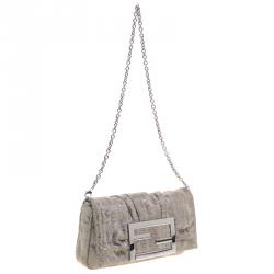 Pre Owned Fendi Light Green Suede Glitters Mia Pochette Bag