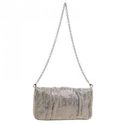 Pre Owned Fendi Light Green Suede Glitters Mia Pochette Bag
