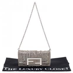 Pre Owned Fendi Light Green Suede Glitters Mia Pochette Bag