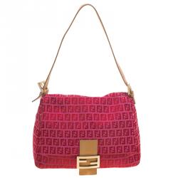 Pre Owned Fendi Pink/Red Zucchino Canvas Mama Forever Shoulder Bag
