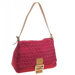 Pre Owned Fendi Pink/Red Zucchino Canvas Mama Forever Shoulder Bag
