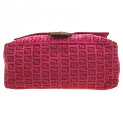 Pre Owned Fendi Pink/Red Zucchino Canvas Mama Forever Shoulder Bag