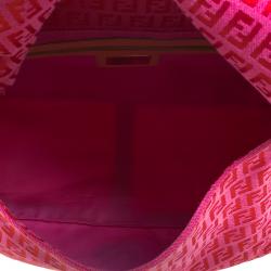 Pre Owned Fendi Pink/Red Zucchino Canvas Mama Forever Shoulder Bag