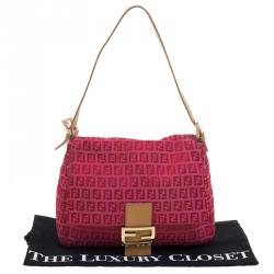Pre Owned Fendi Pink/Red Zucchino Canvas Mama Forever Shoulder Bag