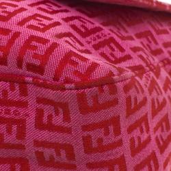 Pre Owned Fendi Pink/Red Zucchino Canvas Mama Forever Shoulder Bag