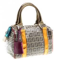 Fendi Multicolor Zucchino Canvas Mini Sequins Forever Bauletto Boston Bag