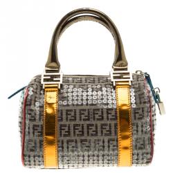 Fendi Multicolor Zucchino Canvas Mini Sequins Forever Bauletto Boston Bag