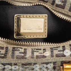 Fendi Multicolor Zucchino Canvas Mini Sequins Forever Bauletto Boston Bag