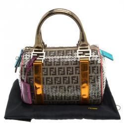 Fendi Multicolor Zucchino Canvas Mini Sequins Forever Bauletto Boston Bag