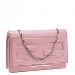 Pre Owned Fendi Pink Leather Tube On Chain Wallet 