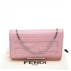 Pre Owned Fendi Pink Leather Tube On Chain Wallet 