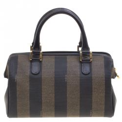 Pre Owned Fendi Tobacco Pequin Coated Canvas Boston Bag
