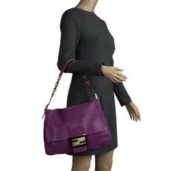 Pre Owned Fendi Purple Iridescent Leather Mama Forever Shoulder Bag