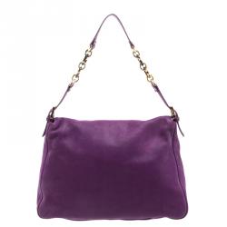 Pre Owned Fendi Purple Iridescent Leather Mama Forever Shoulder Bag