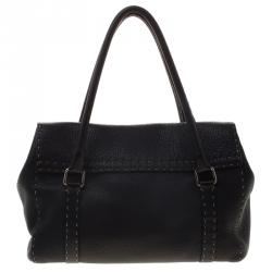 Pre Owned Fendi Black Selleria Leather Linda Satchel