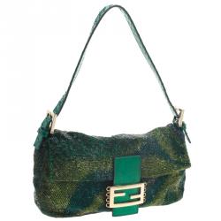 Pre Owned Fendi Green Beads and Python Mini Mama Shoulder Bag