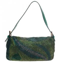Pre Owned Fendi Green Beads and Python Mini Mama Shoulder Bag
