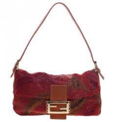 Pre Owned Fendi Red/Orange Beads and Python Mini Mama Shoulder Bag
