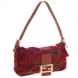 Pre Owned Fendi Red/Orange Beads and Python Mini Mama Shoulder Bag
