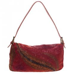 Pre Owned Fendi Red/Orange Beads and Python Mini Mama Shoulder Bag