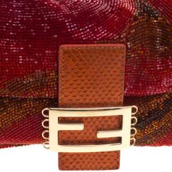 Pre Owned Fendi Red/Orange Beads and Python Mini Mama Shoulder Bag