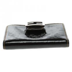 Pre Owned Fendi Black Zucchino patent Leather Compact Wallet