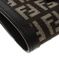 Pre Owned Fendi Dark Brown Zucchino Canvas and Leather Compact Wallet