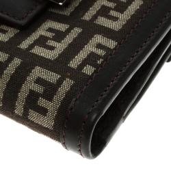 Pre Owned Fendi Dark Brown Zucchino Canvas and Leather Compact Wallet