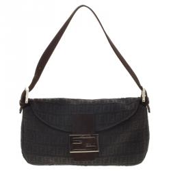 Fendi Grey Zucchino Fabric Baguette Shoulder Bag