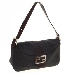 Fendi Grey Zucchino Fabric Baguette Shoulder Bag