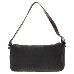 Fendi Grey Zucchino Fabric Baguette Shoulder Bag