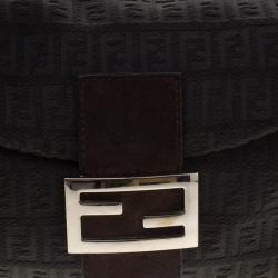 Fendi Grey Zucchino Fabric Baguette Shoulder Bag