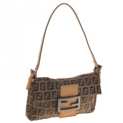 Pre Owned Fendi Fatigue Green/Beige Zucchino Canvas Mini Baguette Shoulder Bag
