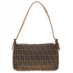 Pre Owned Fendi Fatigue Green/Beige Zucchino Canvas Mini Baguette Shoulder Bag