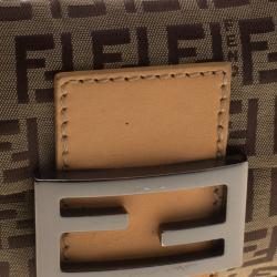 Pre Owned Fendi Fatigue Green/Beige Zucchino Canvas Mini Baguette Shoulder Bag