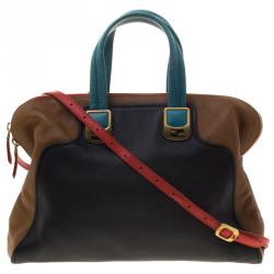 Pre Owned Fendi Tri Color Leather Large Chameleon Satchel