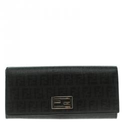 Pre Owned Fendi Black Zucchino Coated Canvas Continental Wallet